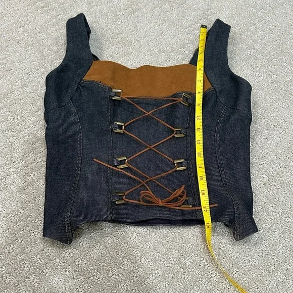 Vintage & Rare Custom Denim Corset-like Top w/Ultra Suede - Picture 2 of 10